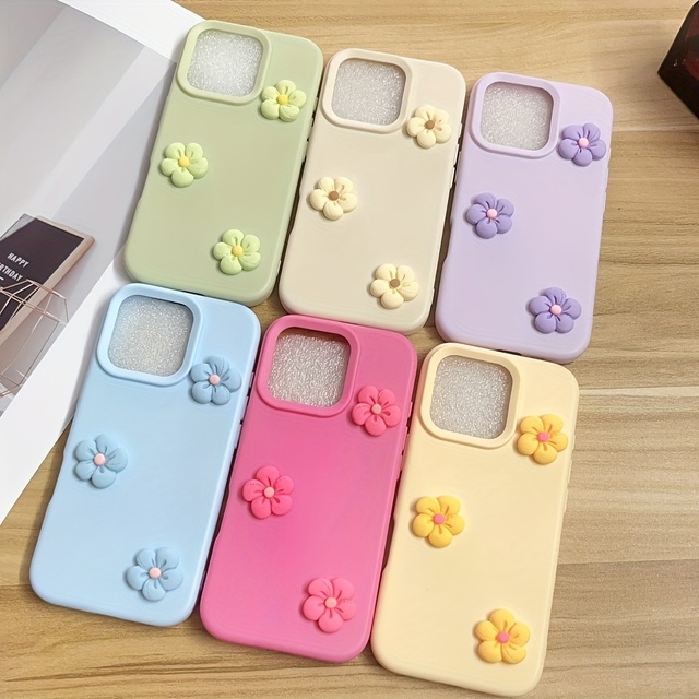 Trendy 3D DIY Flowers Mobile Phone case for iPhone 16 15 14 13 17 Pro Max Glutinous Rice Shell protection Shockproof Back Cover