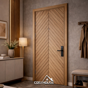 Puerta Interior Moderna de Madera Pintada en Azul con Diseño de Panel Circular y Cerradura Inteligente para Apartamento, Dormitorio y Hotel - Product Image 4