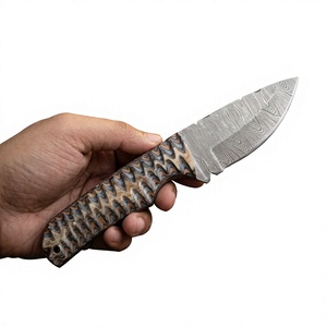 Couteau à lame fixe en acier Damas, manche en bois, dureté 58-60, garantie 3 ans, 20 cm, qualité industrielle, camping, chasse - Product Image 1