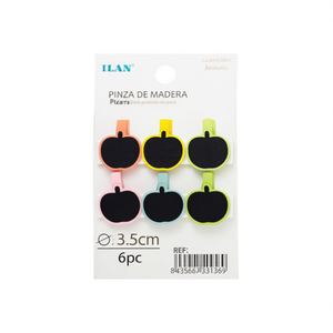 Épingles à linge en bois Ilan avec mini tableau noir 3,5 cm, lot de 6, pour vêtements - Product Image 1
