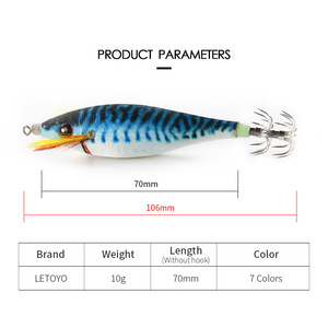 Señuelos Luminosos de Madera para Camarones y Calamares, 10g/70mm, Cebo de Sepia, Cebo Moldeado DTD, Cuerpo de Plástico Duro, Señuelo de Tela para Pesca de Calamar - Product Image 2