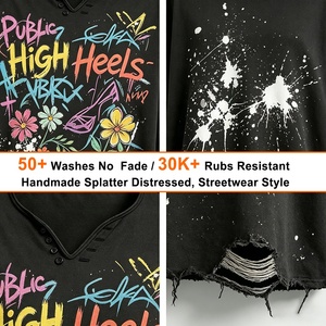 T-shirt Homme à Manches Longues Personnalisé par Fabricant ODM Haut de Gamme, Imprimé Numérique Effet Encre Éclaboussée, Dessiné à la Main, Effet Vieilli - Product Image 2