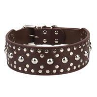 Collier pour chien en cuir noir durable, style punk, avec larges rivets et clous en dôme argentés, boucle réglable – Accessoire pour animaux de compagnie, vente chaude