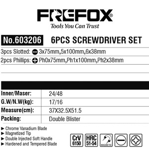Bộ tuốc nơ vít 6 món có độ cứng cao Bộ tuốc nơ vít có rãnh và Phillips - Product Image 3