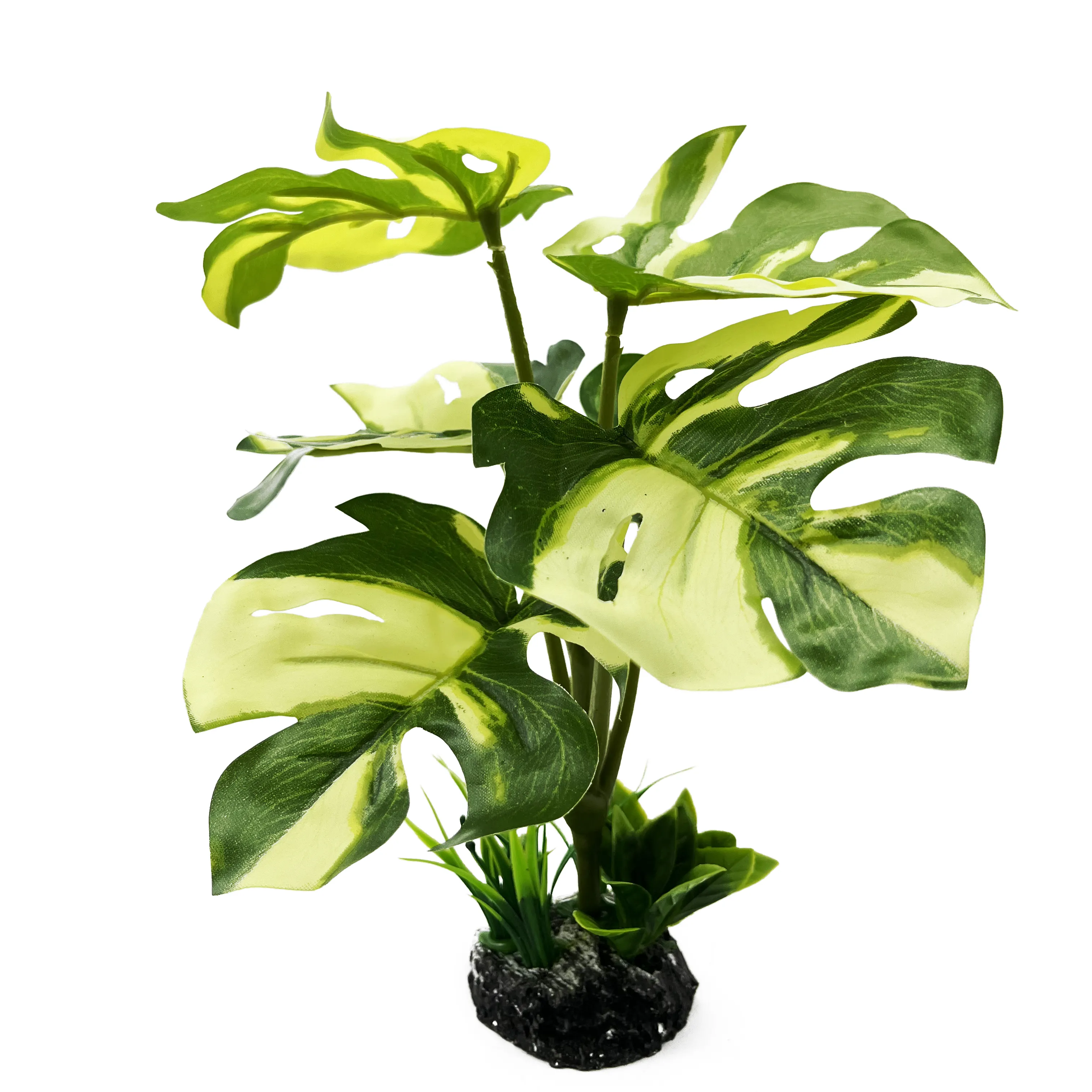 Aquarium Vis Tank Sier Kunstmatige Plastic Breedbladige Planten Monstera Grote Bladeren Plant Decoratie