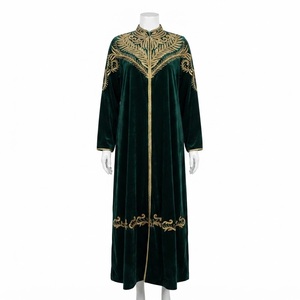Graceful Deep Green Velvet <b>Kaftan</b> Dress for <b>Women</b> Autumn/Spring Maxi Length Long Sleeve Quick Dry Lightweight Ornamental Hand - Product Image 3