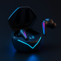 Écouteurs sans fil RGB pour jeux vidéo, écouteurs TWS à faible latence 5.3 avec basses HiFi et étui de charge