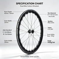 Juego de Ruedas para Bicicleta de Carretera 700C, Carbono, Profundidad de Llanta 40-60mm, Freno de Disco, Radios Pillar, Tubulares Delanteras y Traseras, Logotipo Personalizado OEM