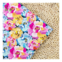 Kain Katun 100% Grosir, Motif Bunga Poppy Ungu & Biru Cerah untuk Kemeja, Tas, Sarung, Kerajinan, Pakaian Anak Laki-laki & Perempuan