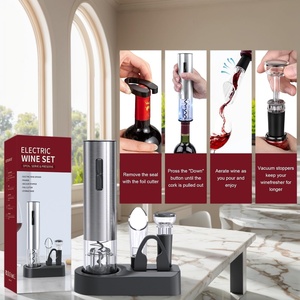 Stainless Steel Automatic Rechargeable Electric Wine Bottle Opener <b>Gifts</b> <b>Set</b> with Foil Cutter Convenient Corkscrew - Product Image 2