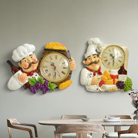 Reloj de Pared Vintage, Decoración del Hogar, Estatua de Chef de Resina, Reloj de Cuarzo Silencioso para Sala de Estar, Cocina, Decoración de Pared, Reloj Colgante