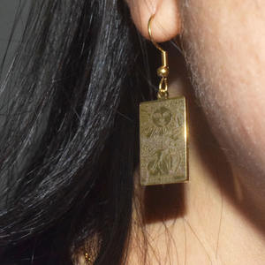 Pendentif carré en acier inoxydable, plaque d'or, carte de tarot, goutte d'eau, boucles d'oreilles, bijoux pour femmes - Product Image 1