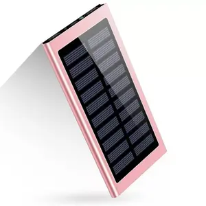 باور بانك محمول يعمل بالطاقة الشمسية لهواتف المحمول، مزود ببطارية خارجية 20000 مللي أمبير في الساعة وشاحن بإضاءة ليد ومزود بـ 2 منفذ USB