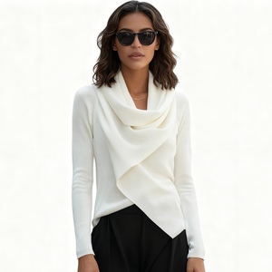 เสื้อสเวตเตอร์ถักสีพื้นแบบอสมมาตรคอวีแฟชั่นฤดูใบไม้ร่วง/ฤดูหนาวสำหรับผู้หญิง - Product Image 3