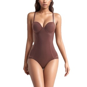 Sous-vêtement gainant une pièce pour femme, design en V profond, bretelles en dentelle, nylon antibactérien, soutien abdominal et de la poitrine - Product Image 5