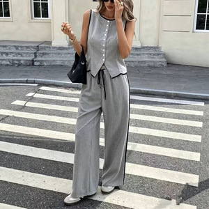 Ensemble décontracté pour femme : Gilet sans manches color block et pantalon à cordon de serrage – Tailles S, M, L, XL, XXL – Style Europe, Amérique, Asie du Sud-Est - Product Image 4