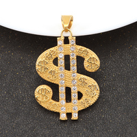 Pendentif en acier inoxydable plaqué or 18 carats, motif dollar classique avec zircons, style streetwear hip-hop