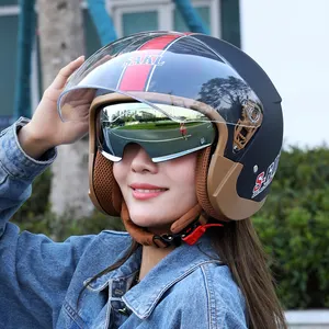 Classic Retro Half Face ABS Motorcycle Helmet Double Lens Open Face 3/4 Riding Casco Para Motocicleta Motorcycle Enthusiasts