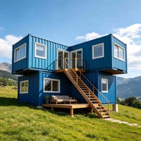 Villa modulaire en conteneurs en forme de L, maison préfabriquée en conteneurs à deux étages avec balcon, maison de vacances portable en montagne