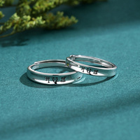 Ensemble de bagues assorties pour couple en argent sterling 925 de luxe léger, avec inscription « Je t'aime », ajustables, bijoux de mariage pour homme et femme