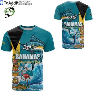 Camiseta Personalizada del Día de la Independencia de las Bahamas, 10 de Julio, con Estampado de Pez <span class=keywords><strong>Marlin</strong></span> Azul de las Bahamas con Hibisco, Camiseta Deportiva de Manga Corta para Hombre - Product Image 3