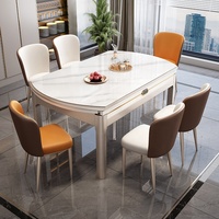 Ensemble de table à manger pliante moderne et simple de luxe léger, en bois massif avec plateau en pierre, extensible pour la maison, petit appartement