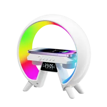 블루투스 스피커 알람 시계 RGB LED 테이블 램프 무선 충전기 충전식 야간 조명