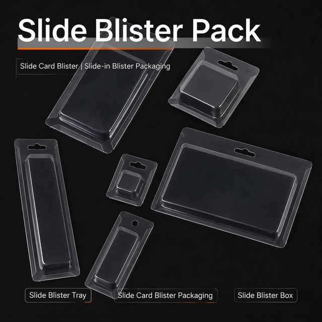 Custom Slide In Card Blister Packaging With Clear PET Shell, Peg Hook and Paper Tray for Hanging Retail Display Packaging