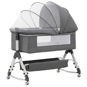 Lit bébé et berceau portable multifonctionnel 2-en-1 pliable pour nouveau-né 0-36 mois, lit d'appoint en métal/bois pour la maison et l'hôpital - Product Image 1