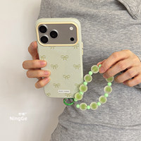 Coque de téléphone tendance à pois et nœud papillon pour iPhone 18 17 16 15 14 Pro Max avec cordon perlé, coque arrière antichoc, vente en gros