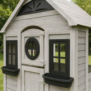 Moderna Casa de Juegos Infantil Ecológica para Exteriores, Cabaña de Madera con Cocina de Juguete y Maceteros - Product Image 6