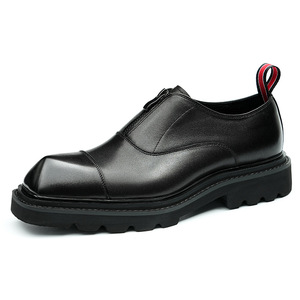 Zapatos de cuero con plataforma y cremallera de tacón alto, con tres uniones, cuero genuino, para uso formal de negocios, punta ancha, estilo retro, para hombre - Product Image 3