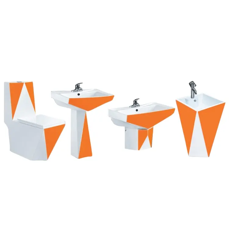 Oem Factory Production Ceramic Orange Color Toilet Sets Bathroom Decorated Hotel Toilets Products Luxury Sanitary Wares