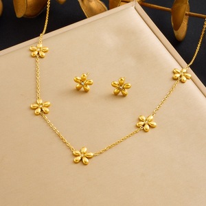 Flower Jewelry <b>Set</b> Gold Plated Stainless Steel Necklace Earrings <b>Bracelet</b> Women Party Fashion Accessory - Product Image 2