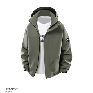 Men's Windproof <b>Jacket</b> With Detachable Hood Polyester Wadding Outdoor Workwear - Product Image 1