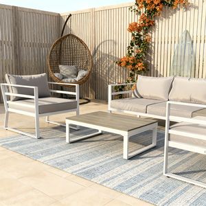 Ensemble de sièges d'extérieur écologiques 4 pièces avec structure durable, coussins personnalisables et table en bois pour patio vert - Product Image 2