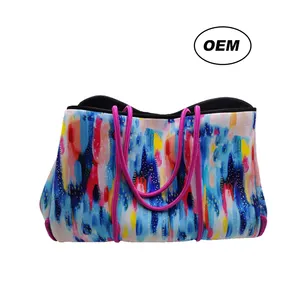 2021 Hot selling perforated sublimation neoprene bag beach bag tote handbag bags for women