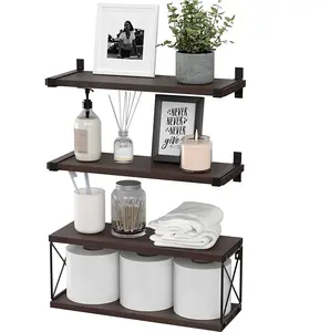 Rustic Wall rack Wood Bathroom Shelves hidden compartment Wall Mounted Floating Shelves for Bathroom Bedroom Kitchen