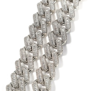 Nuovo Design Moda Street <span class=keywords><strong>Rap</strong></span> Gioielli <span class=keywords><strong>Hip</strong></span> <span class=keywords><strong>Hop</strong></span> Collana da Uomo con Catena Cuban Link Iced Out Prong da 20mm con Baguette Pesanti - Product Image 5