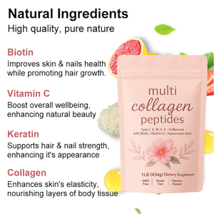 Collagène en poudre de marque privée, peptides de protéines multi-collagènes en poudre, acide hyaluronique, supplément de vitamine C, beauté, peau, cheveux, croissance - Product Image 2