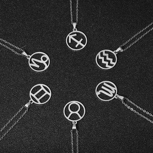 Collier en acier inoxydable plaqué or creux avec 12 signes du zodiaque, symbole minimaliste du horoscope, bijoux pour femmes, cadeau - Product Image 2