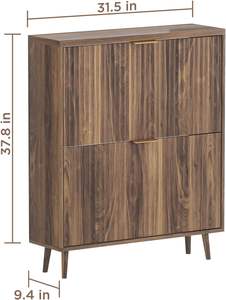 Meuble à chaussures autoportant moderne QIVOMIX avec 2 tiroirs rabattables, range-chaussures étroit pour entrée, en bois - Product Image 2