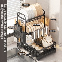 Égouttoir à vaisselle double couche pour cuisine avec design zoné, support pour couteaux et baguettes, porte-tasses, plateau anti-goutte et égouttoir à eau