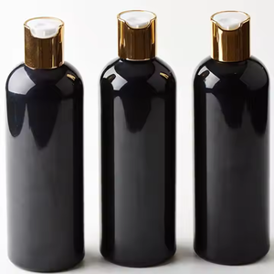 Flacon Noir à Épaulement 300 ml avec Bouchon Plastique Brillant Or et Argent, Conteneur Vide pour Shampoing, Émulsion ou Lotion - Product Image 3