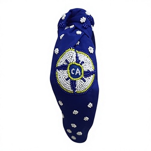 Elegant Blue Rhinestone <b>Headband</b> with Butterfly Embroidery Handmade Durable 14 CM Unisex Accessory Hiba Enterprises - Product Image 1