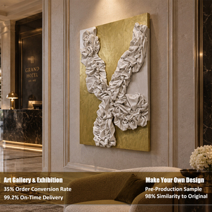 Scultura in Tessuto con Rilievo a Tecnica Mista per Interni, Decorazione Artistica in Gesso, Pittura Murale Astratta 3D Personalizzata in Acrilico Dorato Metallizzato - Product Image 5
