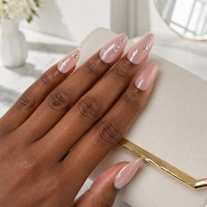 Faux Ongles à Presser en Strass en Gros, Forme Stiletto, Rose Nude Diamant, Logo Personnalisé, Réutilisables, pour Femmes - Product Image 2