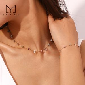 Collar de cristal de moda para mujer, joyería de oro, cadena de Rosario de piedra de gemas naturales, gargantillas colgantes de pepita facetadas de acero inoxidable - Product Image 5