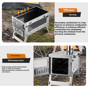 Stufa da Campeggio Portatile in Legno con Canna Fumaria, Alta Efficienza di Combustione, per Cucinare e Riscaldare all'Aperto - Product Image 4