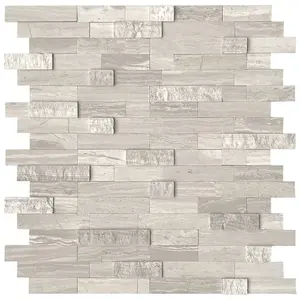 Azulejo de palo y cáscara de piedra natural Sunwings | Stock en EE. UU. | Mosaico decorativo de mármol de madera plateada para cocina, baño, chimenea